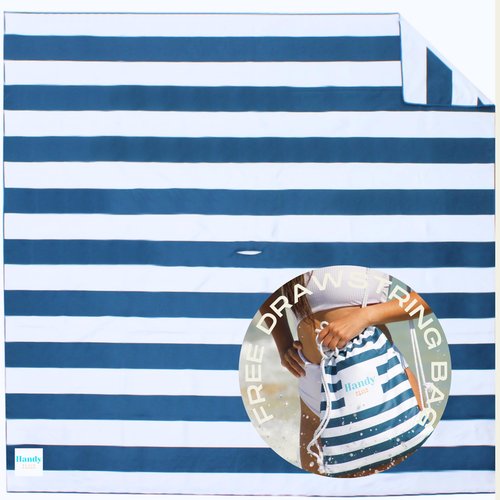 Plush Microfiber Beach Blanket, Extra Large Beach Mat for 3-6 Persons, Sandproof, Windproof | Hole for Umbrella, Corner Sand Pockets to Fight Wind (Bag for Blanket Included)