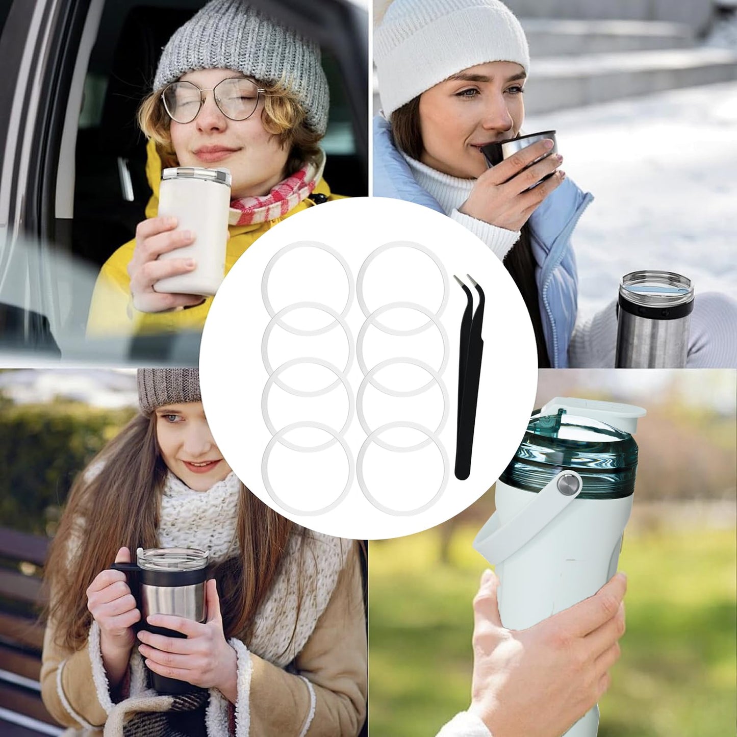 8 Pcs Replacement Gasket for Hydro Flask Wide Mouth Flip Lid Cap, for Hydro Gaskets Seals, Silicone Gasket O Ring for Water Bottle Lid, Rubber Seal Stoppers for Hydroflask Gasket Seal Rings+Tweezer