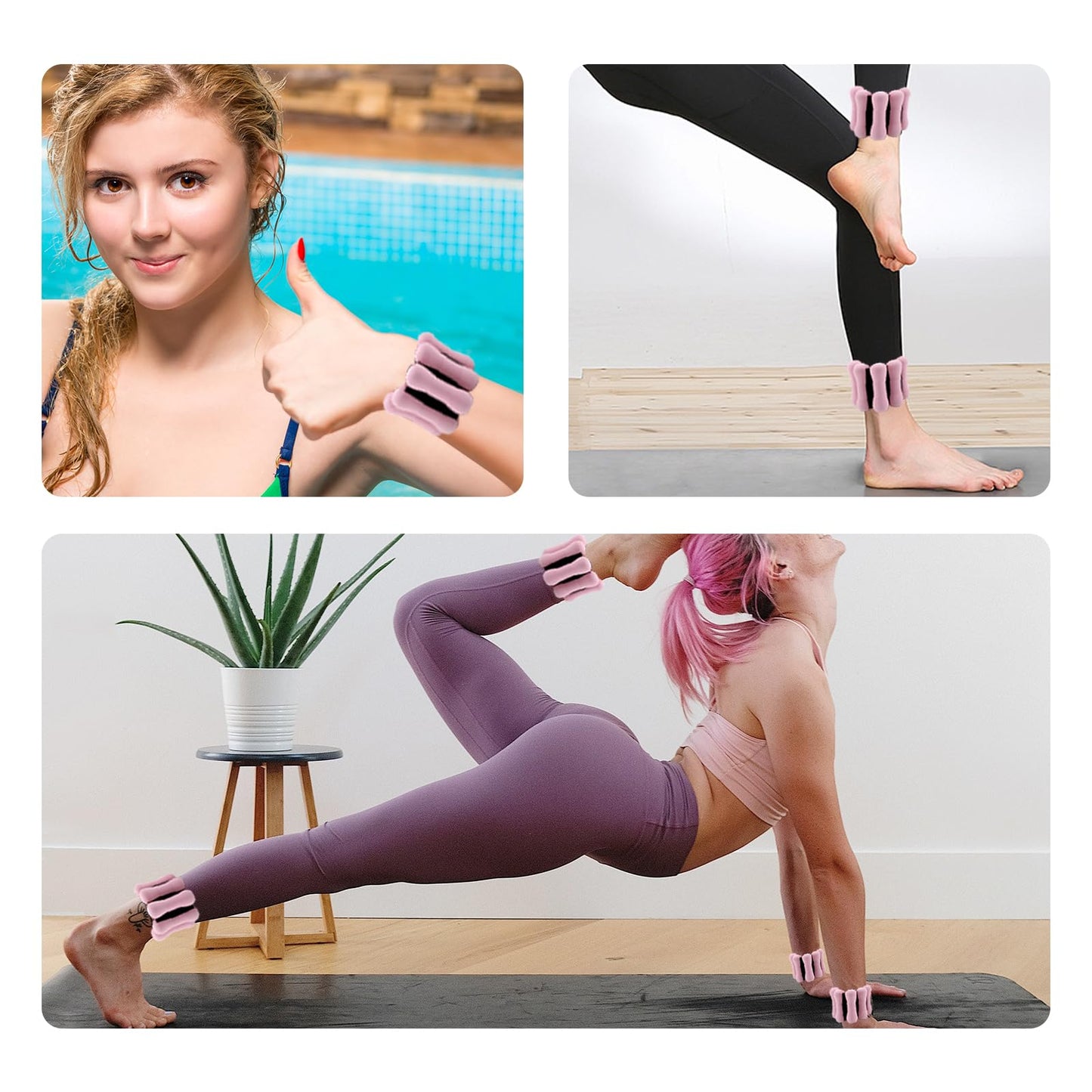 Adjustable wrist and ankle weights for women-Ankle Weights 2 Lbs/1Lb Each-Leg weights for women man (Pink)