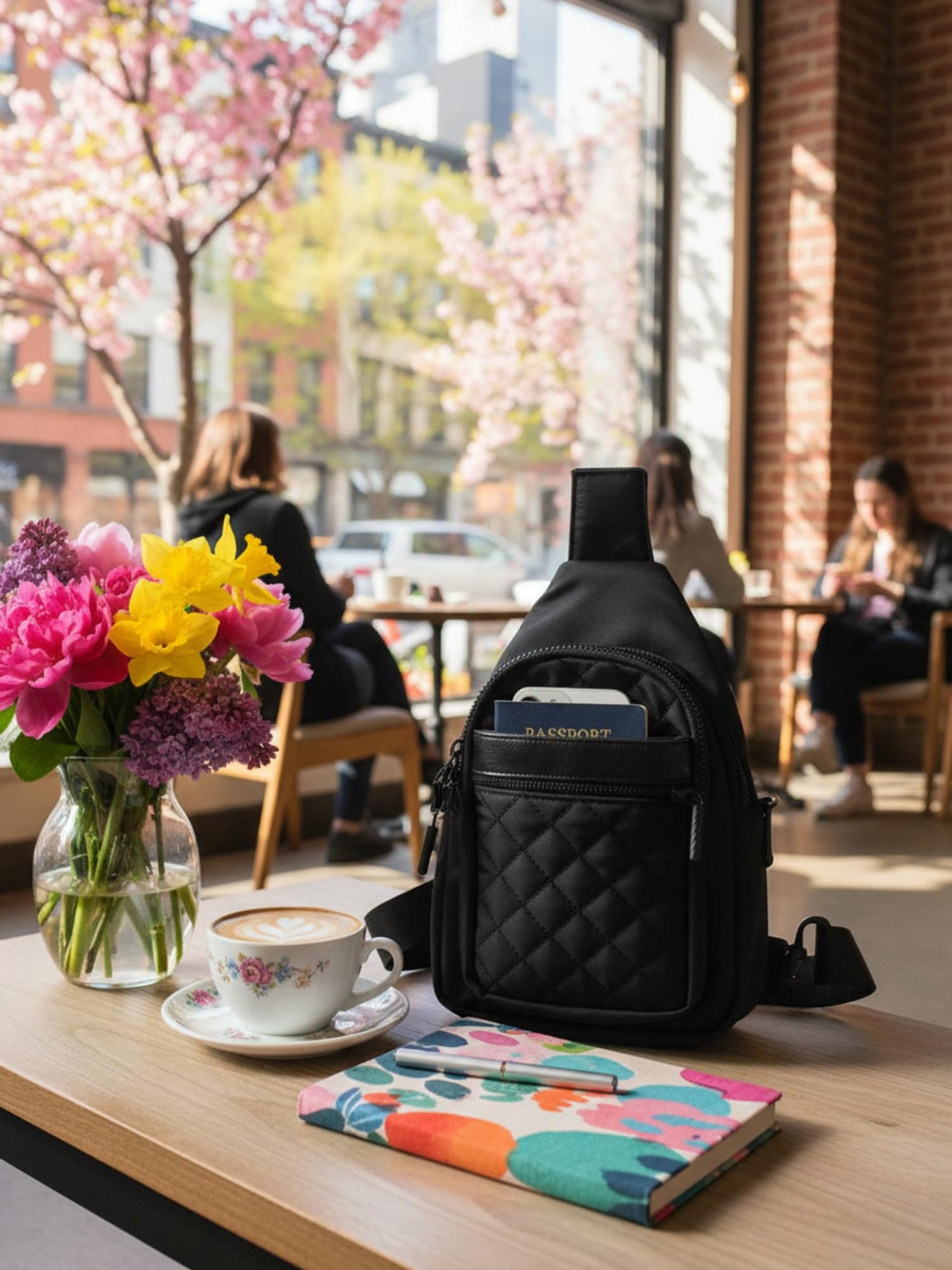 FORZAROCKET Sling Bag Double Compartment w/Long Strap 66" - Crossbody Bag w/Extended Strap - Women Men Fanny Pack - Two-Way Durable Zipper - Compact Sling Backpack - Plus Size Friendly, Black Quilted