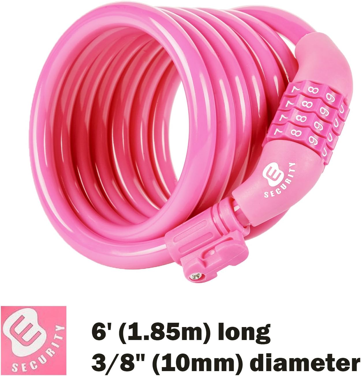 Secure Etronic 6ft Coiled Bike Lock - Resettable Combo Lock with Mounting Bracket