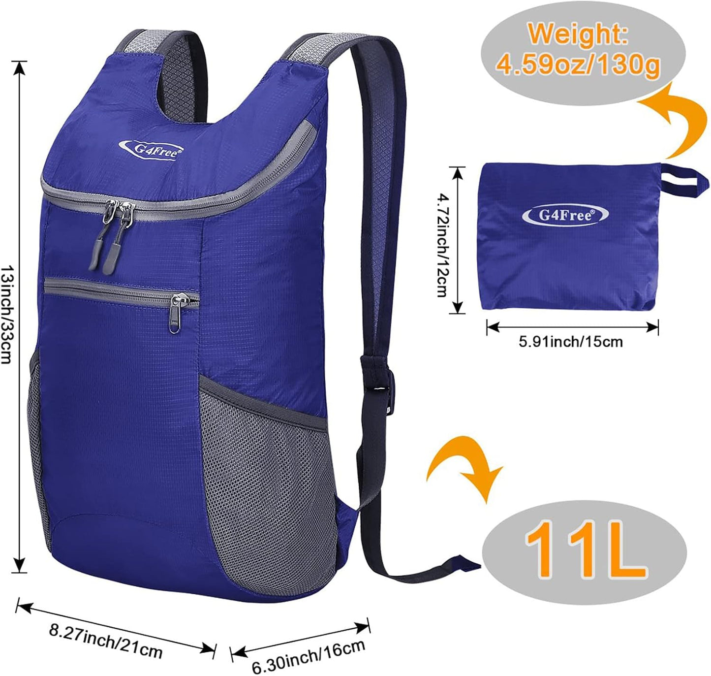 G4Free Lightweight Packable Hiking Backpack for Men Women Small Hiking Daypacks Foldable Shoulder Pack Casual Outdoor Bag 11L
