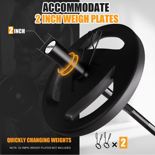Olympic EZ Curl Barbell Bar, 48-inch Curling Bar, Fits 2-inch Weight Plates, Strength Training Bar for Squats, Hip Thrusts, Bench Press, and Weightlifting, with 2 Spring Collars (350LBS Weight Capacity） (Black EZ Curl Barbell)