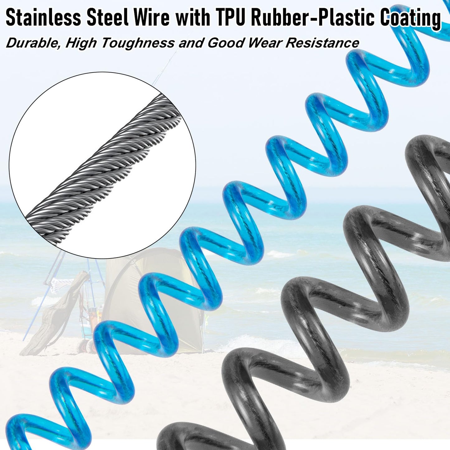 Alwonder 6-Pack Fishing Lanyards Tool Lanyards for Hand Tools, Retractable Tool Lanyard Steel Wire Coiled Ropes Safety Tether Fly Fishing Lanyard for Pliers Scissors Fishing Gear Gray 47.2IN