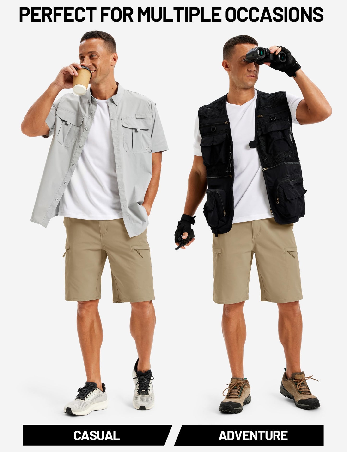 TACVASEN Men's Shorts 10" Lightweight Quick Dry Cargo Shorts with Pockets for Hiking Golf Fishing Workout Travel Khaki 32