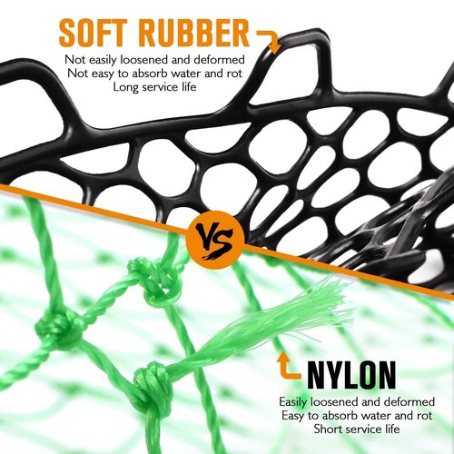 Dovesun Rubber Fishing Net Replacement Netting without Handle Clear Black Fishing Nets for Fish Fly Fish Landing Net Bag for Freshwater Saltwater Foldable Trout Net Rubber Mesh 5 Sizes
