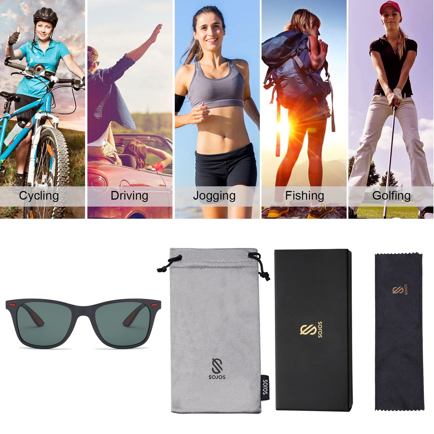 SOJOS Polarized Sports TR90 Sunglasses for Running Cycling Fishing Golf Driving SJ2101 with Matte Black Frame/Turquoise Lens