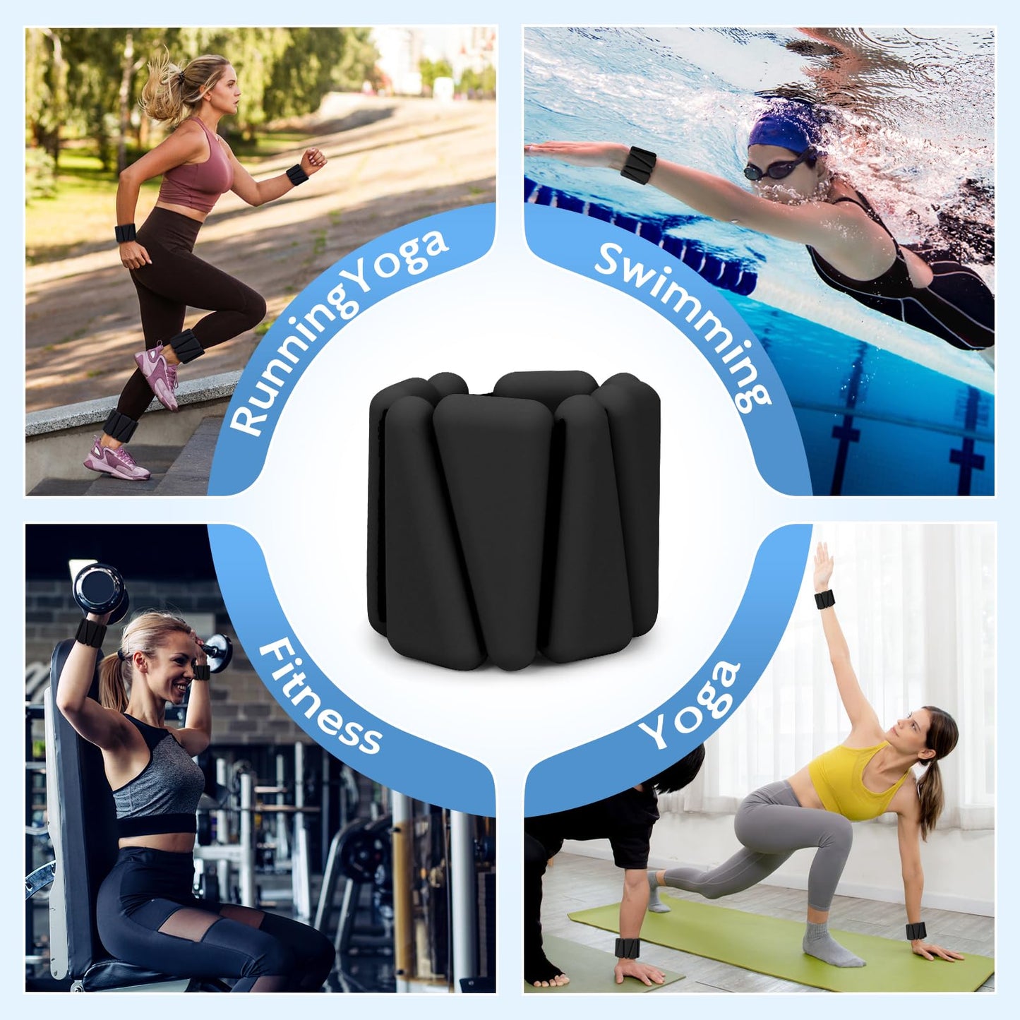Wrist Weights Set of 2(2Lbs Each), Adjustable Silicone Workout Weights for Women and Men, Wearable Ankle/Wrist Weights Suitable for Yoga, Dance, Pilates, Pool Exercises and Jogging (Black 4lb)