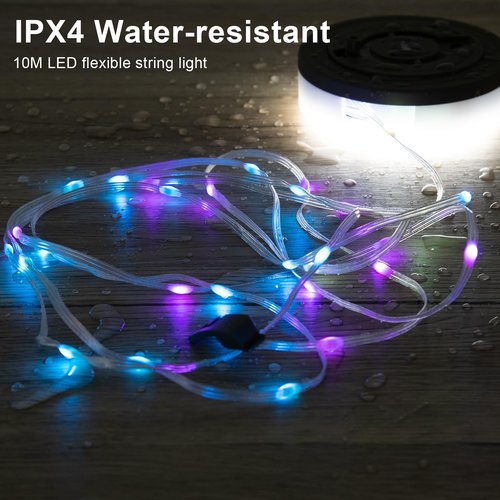 Camping String Lights Rechargeable, Upgraded 3000mAh Portable Outdoor 32.8ft with 18 Lighting Modes, Max Lasts Up to 16 hrs Waterproof Tent Lights for Outdoor Camping (RGB Light(APP Control))