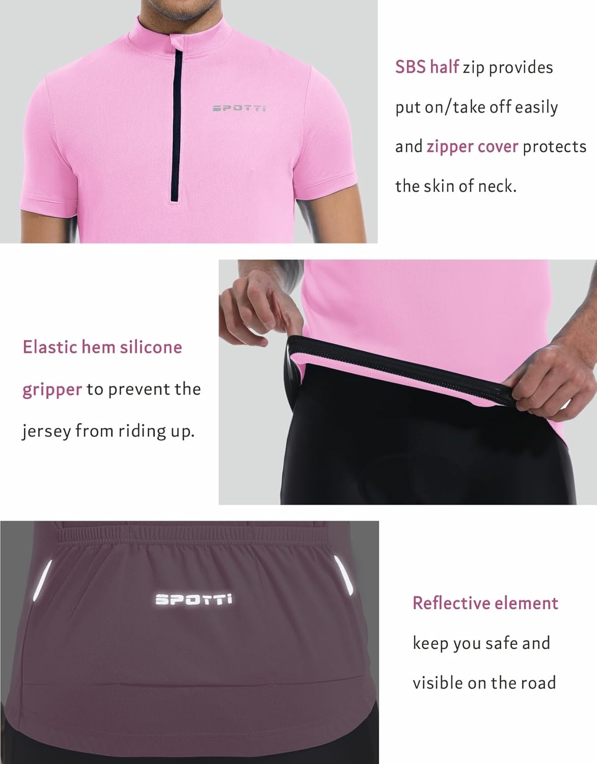 Spotti Men's Cycling Bike Jersey Short Sleeve with 3 Rear Pockets- Moisture Wicking, Breathable, Quick Dry Biking Shirt