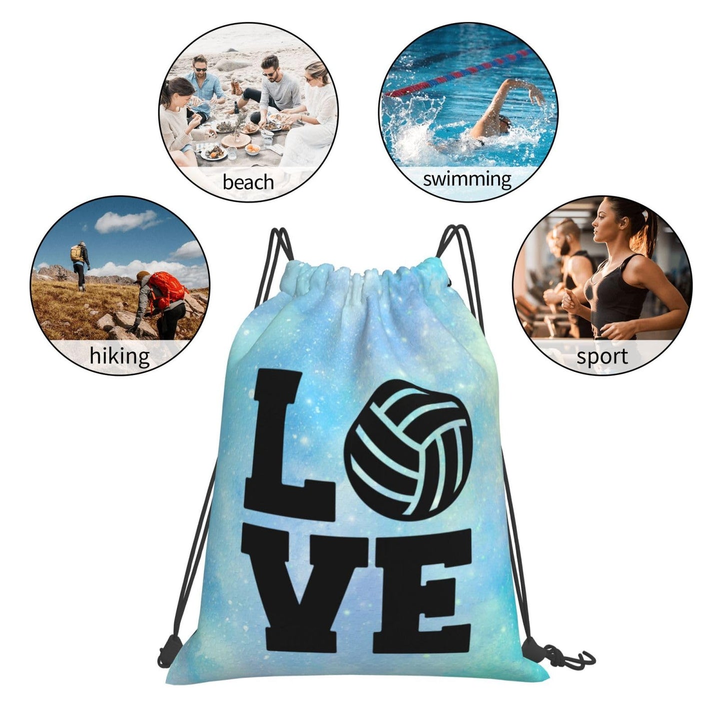 AIMASTZ Love Volleyball Unisex Drawstring Backpack Bag Sport Gym Swim Travel Sackpack