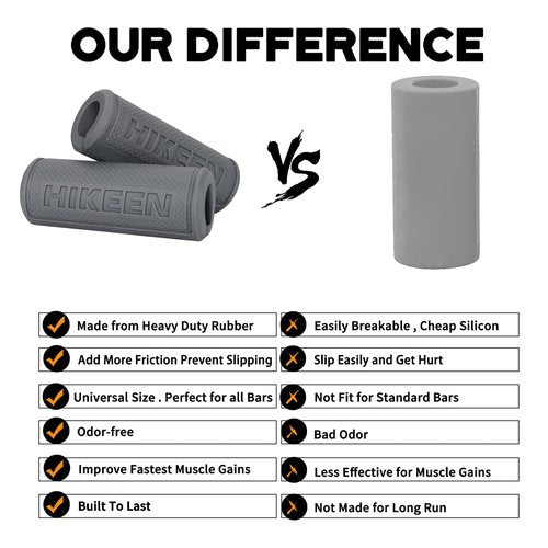 Hikeen Thick Bar Dumbbell Grips, Non Slip Hard Rubber Barbell Grips for Weight Lifting, Muscle Building - 1.77" Outer Diameter