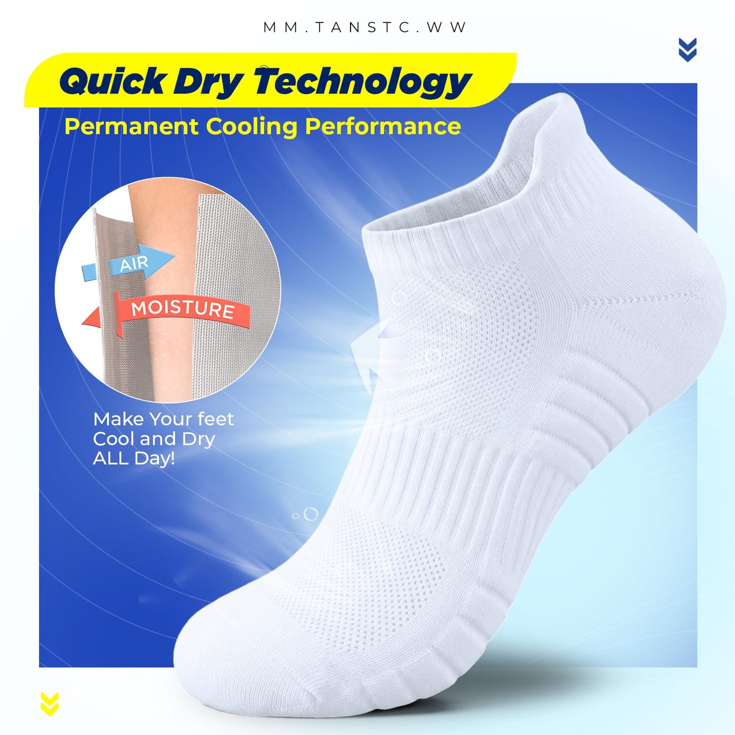 TANSTC Ankle Athletic Low Cut Socks,Running Sports White Men's Sock,Mesh Breathable and Arch Support Non-Slip,Comfortable Cushioned Heel Tab Thick Cotton Women Socks,6 Pairs