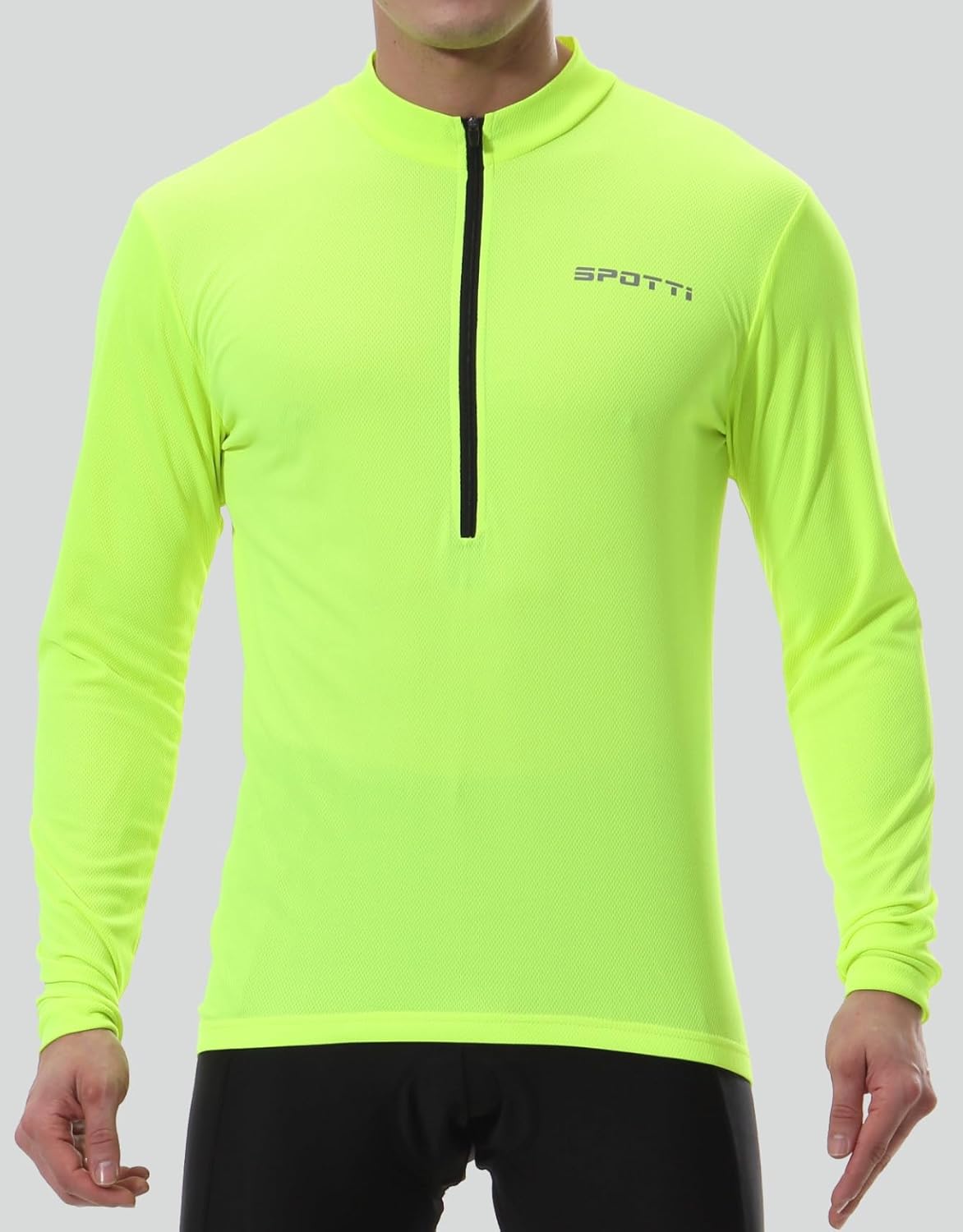 Spotti Men's Cycling Bike Jersey Long Sleeve with 3 Rear Pockets - Moisture Wicking, Breathable, Quick Dry Biking Shirt