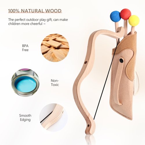 Etucdose Kids Bow and Arrow Set | Wooden Archery Toy for Kids | Includes 3 Arrows, 3 Targets, 1 Quiver | Indoor and Outdoor Archery Bow Gift Toys for Boys and Girls Aged 3+ Wooden Toys
