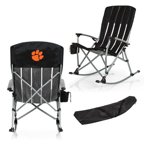 PICNIC TIME NCAA Clemson Tigers Outdoor Rocking Camp Chair, XL Heavy Duty Camping Chair for Adults, (Black)