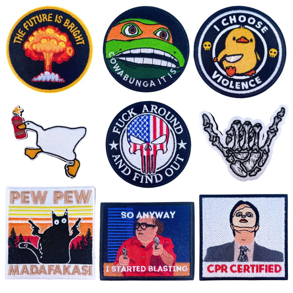 9PC Funny Tactical Patches | Hook and Loop Military Morale Patch Fun Cool Bundle Set Embroidery for Airsoft Moral FAFO CPR Certified PEW PEW Novelty on Hat Backpack Vest Cap Bag Helmet