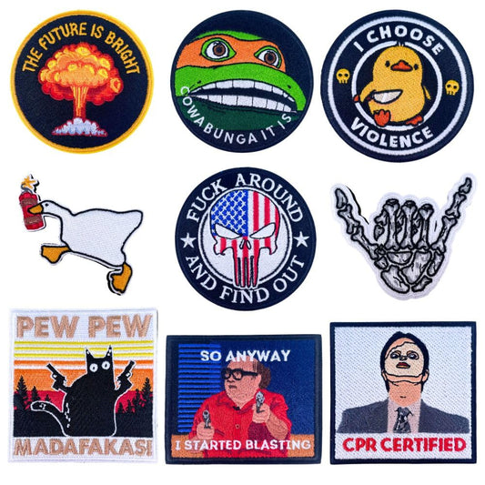 9PC Funny Tactical Patches | Hook and Loop Military Morale Patch Fun Cool Bundle Set Embroidery for Airsoft Moral FAFO CPR Certified PEW PEW Novelty on Hat Backpack Vest Cap Bag Helmet