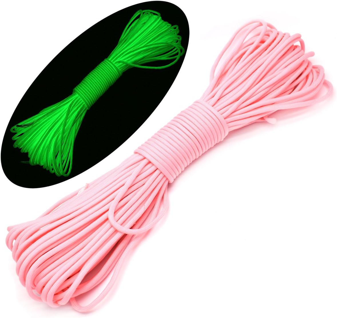 9 Strand Glow in The Dark Paracord 100 Feet 550 Luminous Parachute Cord (1# White)