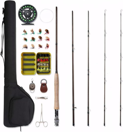 Fly Fishing Rod and Reel Combo, Lightweight Portable 4-Piece Fly Fishing Rod, 5wt Aluminum Fly Reel with Pre-Loaded Lines 28pcs Flies with a Waterproof Fly Box Complete Starter Kit