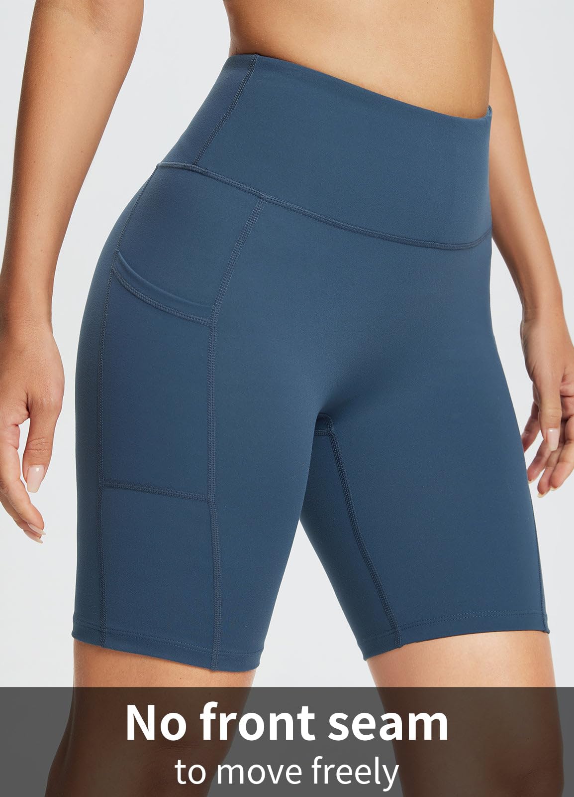 baleaf Biker Shorts Women Yoga Gym Workout Spandex Running Volleyball Tummy Control Compression with Pockets Soft 8" Blue XXXL