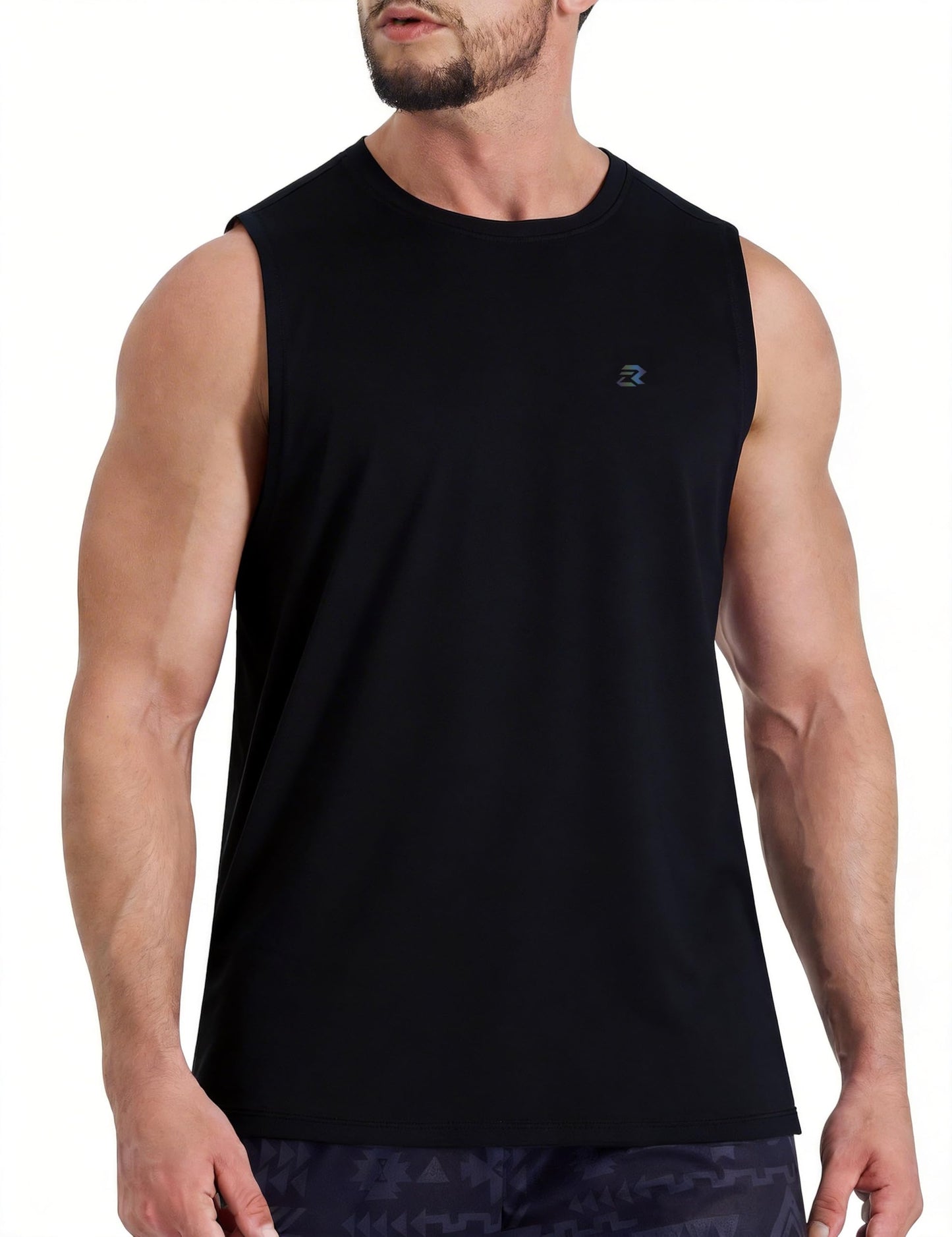 Men's Tank Tops Quick Dry Workout Muscle Gym Sleeveless Shirts UPF 50+ Sun Protection Running Beach Summer Swim Shirts Solid Black