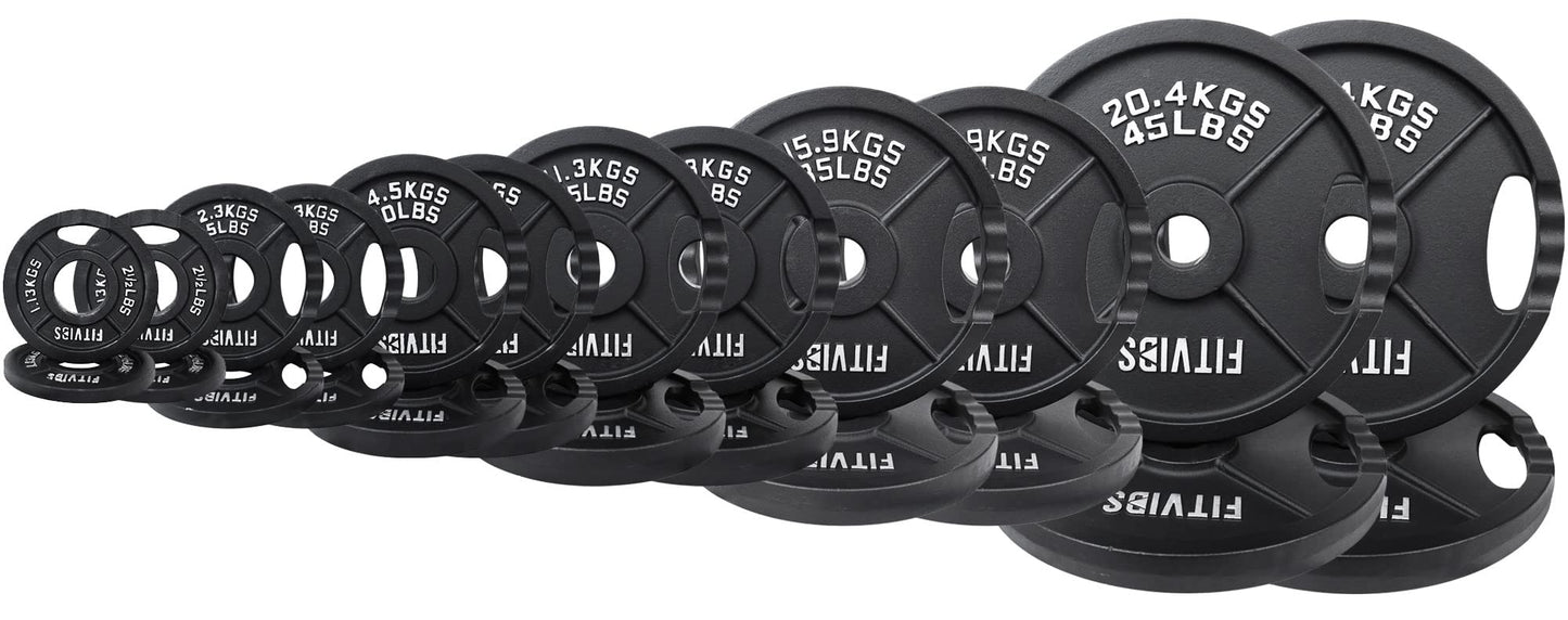 Signature Fitness Cast Iron Olympic 2-inch Plates Weight Plates for Strength Training, 280LB Set, Style #2, Black