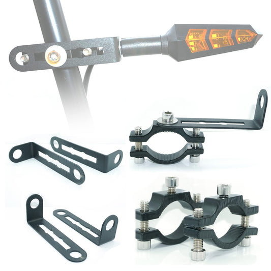 10mm Motorcycle Turn Signal Bracket, 4pcs Universal Bicycle Indicator Lamps Pipe Clamp Light Black Metal Turn Signal Bar Mounts Brackets Holder Accessories
