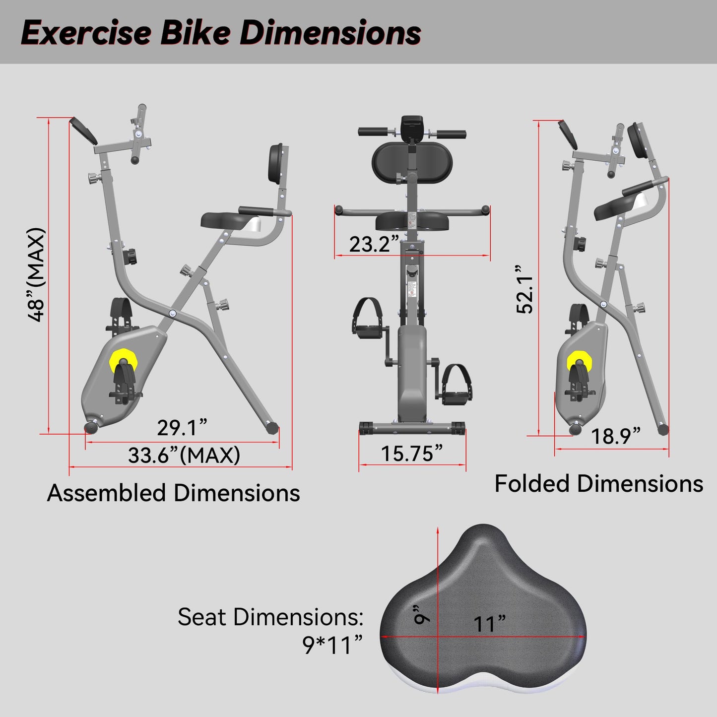 Folding Exercise Bike - Stationary Bikes for Home Use, Arms and Feet Workout, Foldable Indoor Cycling Machine - Magnetic with 8-Level Adjustable Resistance and 300 lbs Capacity