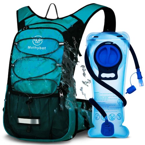 Mothybot Insulated Hydration Backpack Pack with 3L BPA Free Leak Proof Water Bladder, Large Storage Lightweight Hiking Daypack with Waist Pouches & Cooler Layer, for Running, Biking, Camping, Festival