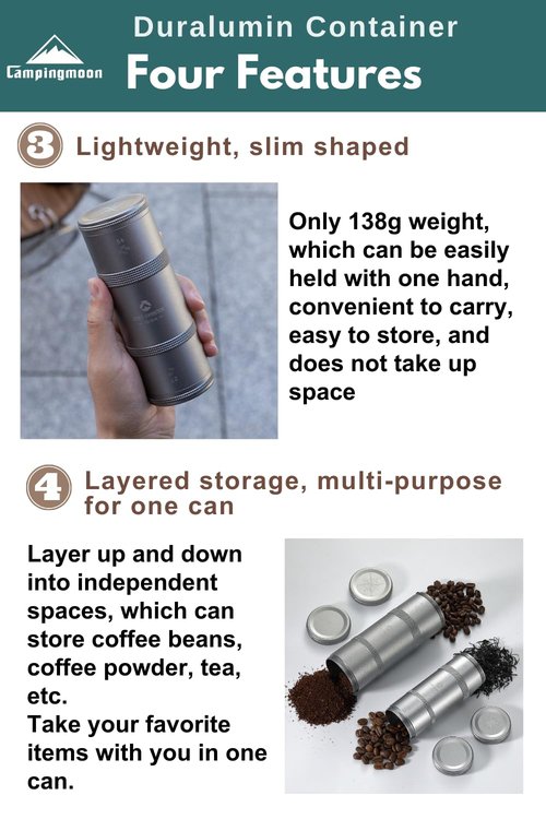camping moon Coffee Canister 2-Stage CNC Cutting Duralumin CC-51-H
