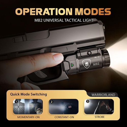 WARRIORLAND MB2 Pistol Light and Kydex Holster, Fit for S&W M&P 9 M2.0/M1.0 Compact 4.0'' Barrel, 500-Lumen Universal Rail Mounted Tactical Weapon Light with White LED Flashlight, Power Indicator