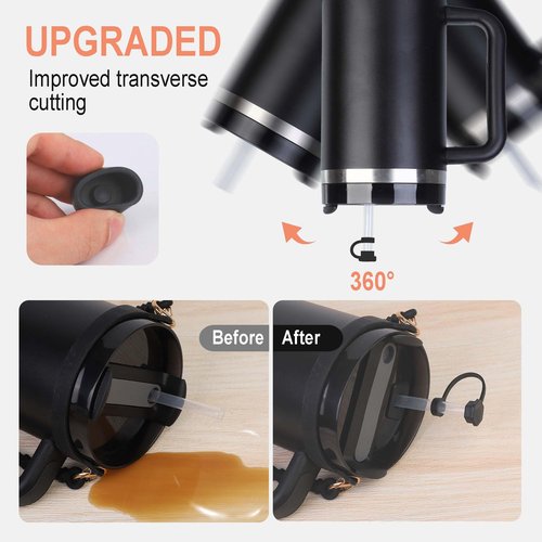 Cup Accessories Set for Stanley Including 1 Pcs Water Bottle Handle, 3 Pcs Silicone Spill Proof Stopper, 1 Pcs Silicone Boot for Stanley Cup 30/ 40oz Tumbler Accessories (Black)