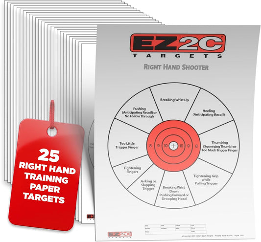USA Made EZ2C Right Hand/Left Hand Shooting Range Diagnostic Training Paper Target 11"x17" Tear-Off Pad of 25