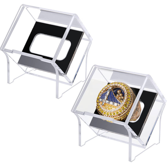 2 Pack Championship Ring Display Case with Stand Holder, Acrylic Baseball Ring Display Case, 1 Slot Ring Hole Storage Box, Acrylic Display Box for Show Sport, Fraternity, Award Rings, Sports Fans (2)