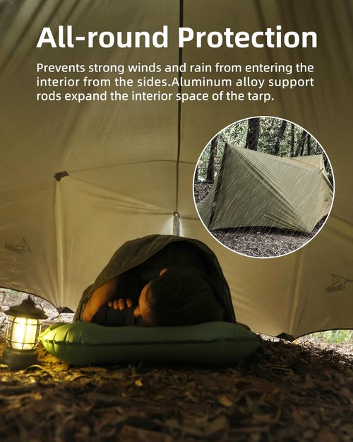 Travel Bird Ultralight Tarp, 14ft Hammock Rain Fly Lightweight Waterproof Camping Tent Tarp with Doors, Bushcraft Tarp Shelter for Backpacking Hiking Camping
