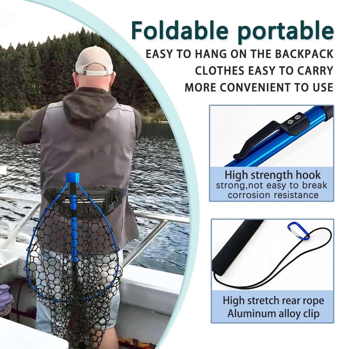 Fishing net (Retractable 19.68, Blue, 48in)