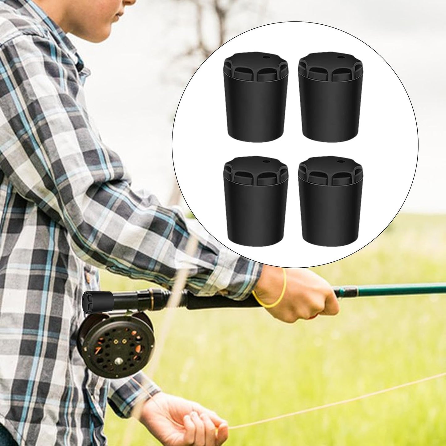 4Pcs Black Fishing Rod Butt Cushion - Fishing Rod End Caps | Fishing Rod Seat Cushions | Silicone Fishing Rod Protector | Fishing Seat Protector Gimbal End Cap for Fishing Rods and Accessories