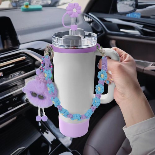 Xyntara Purple Accessories for Stanley Cup 40&30oz Tumbler with Handle,Including Straw Topper,Water Bottle Handle Strap,Chapstick Holder, Boot, Keychain Charms for Stanley Cups(Purple)