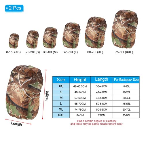 PATIKIL 30-40L Waterproof Rucksack Cover, 2 Pack Non-Slip Backpack Rain Cover for Travel, Hiking, Camping, Climbing, M, Leaf Camo