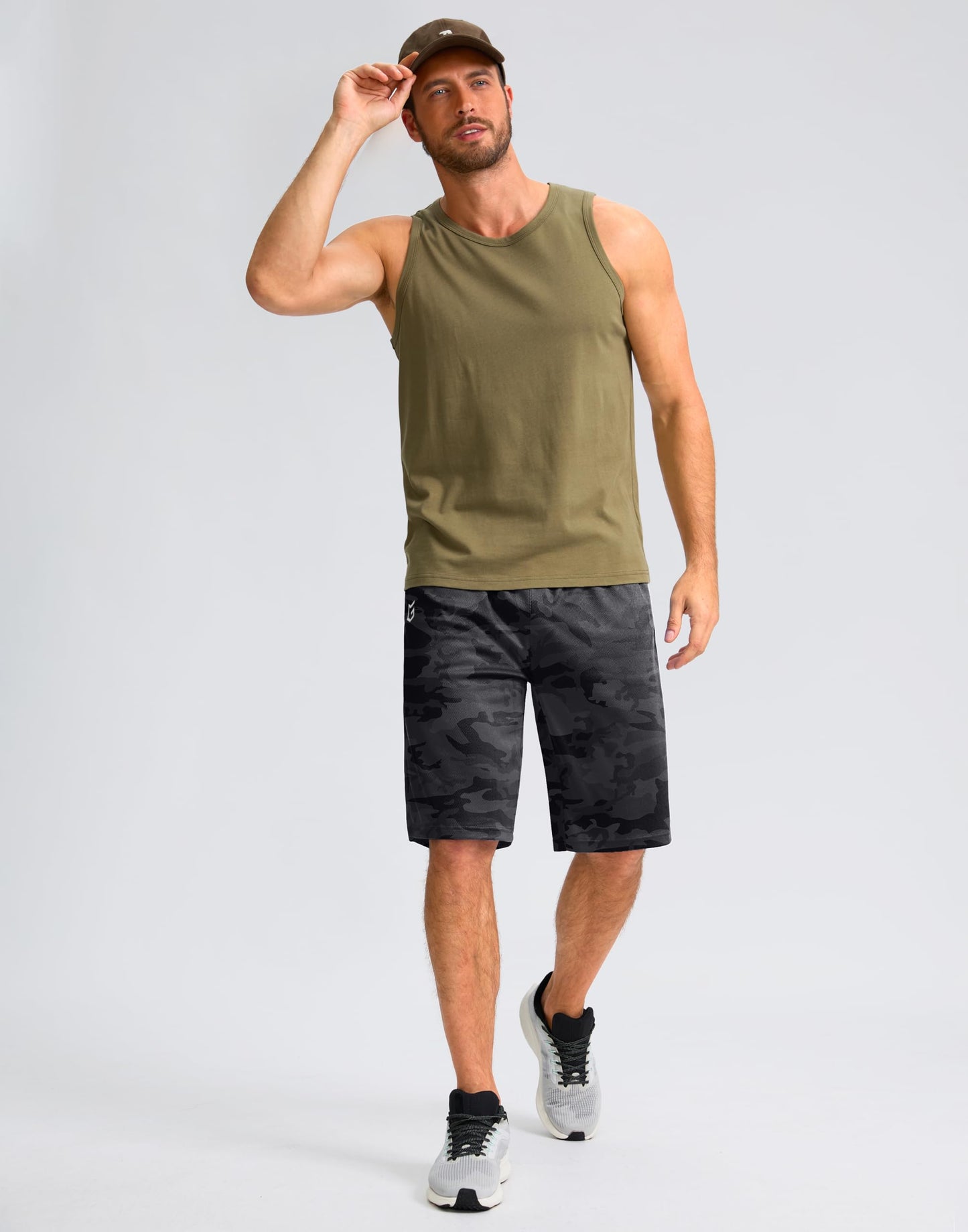 G Gradual Men's Athletic Shorts with Pockets 9" / 11" Long Basketball Shorts Lightweight Quick Dry Gym Workout Shorts for Men(Gray Camo,XL)