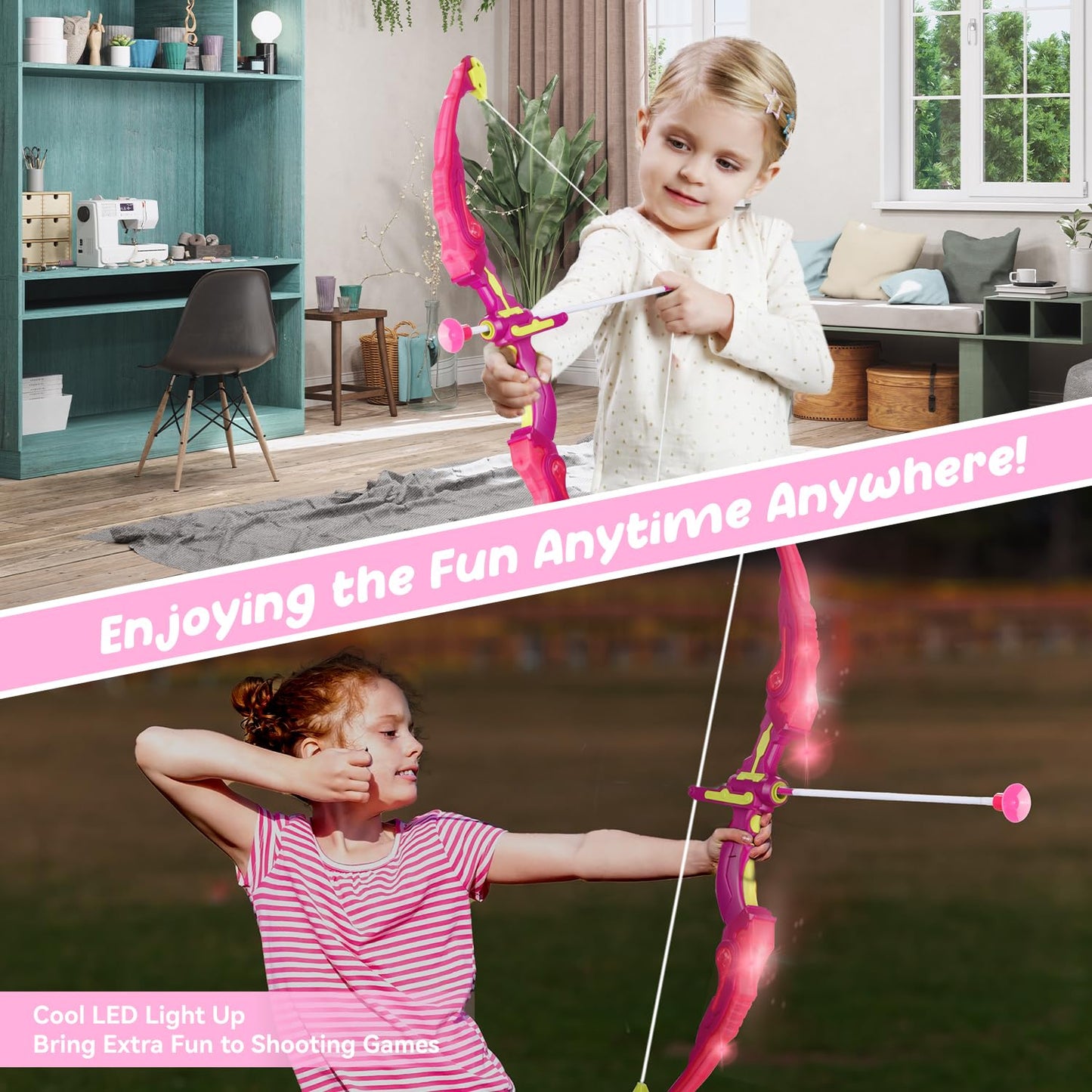 Bow and Arrow for Kids, LED Light Up Archery Set with Princess Cape and Crown, 10 Suction Cup Arrows, Target & Quivers, Outdoor Toy for Girls Aged 3-8, Birthday Gifts Toys for 4 5 6 7 8 Year Old