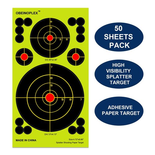 Paper Shooting Targets, High Visibility Splatter Targets, Multi-Bullseye Splatter Target - Easily Check The Shots Burst Bright Fluorescent Yellow in a Distance. 50 Pack
