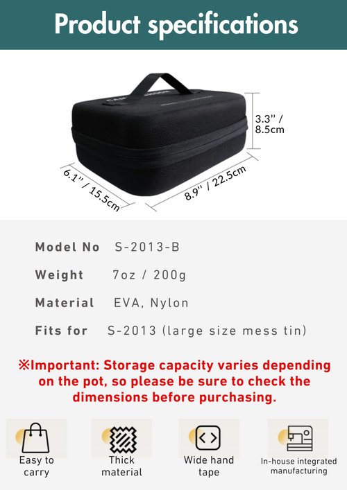 camping moon EVA Case for Large Mess Tin 8.9 x 6.1 x 3.3 inches Black S-2013-B