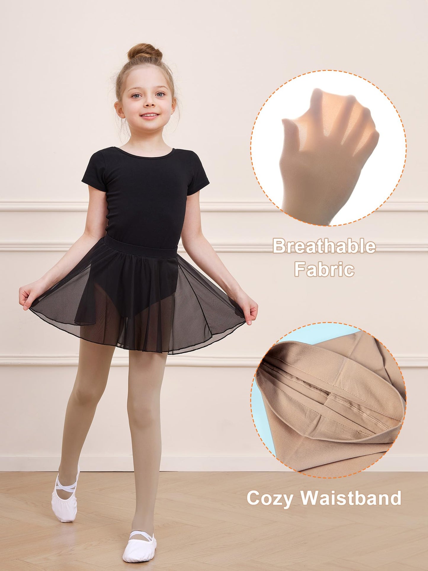 DIPUG Ballet Tights for Girls Dance Tights Toddler Thick Soft Footed Kids Nude Stockings Size 8 9 10 11 12, 2 Pack
