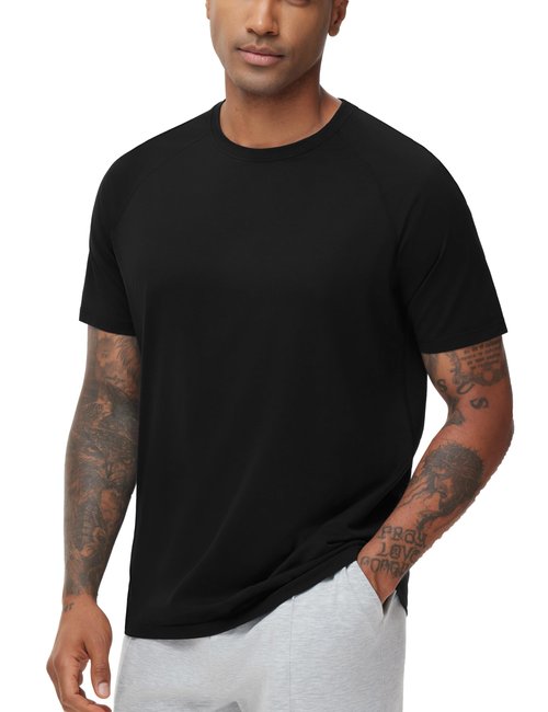 THE GYM PEOPLE Men's Workout T-Shirts Short Sleeve Breathable UPF 50+ Outdoor Athletic Running Tee Tops Black