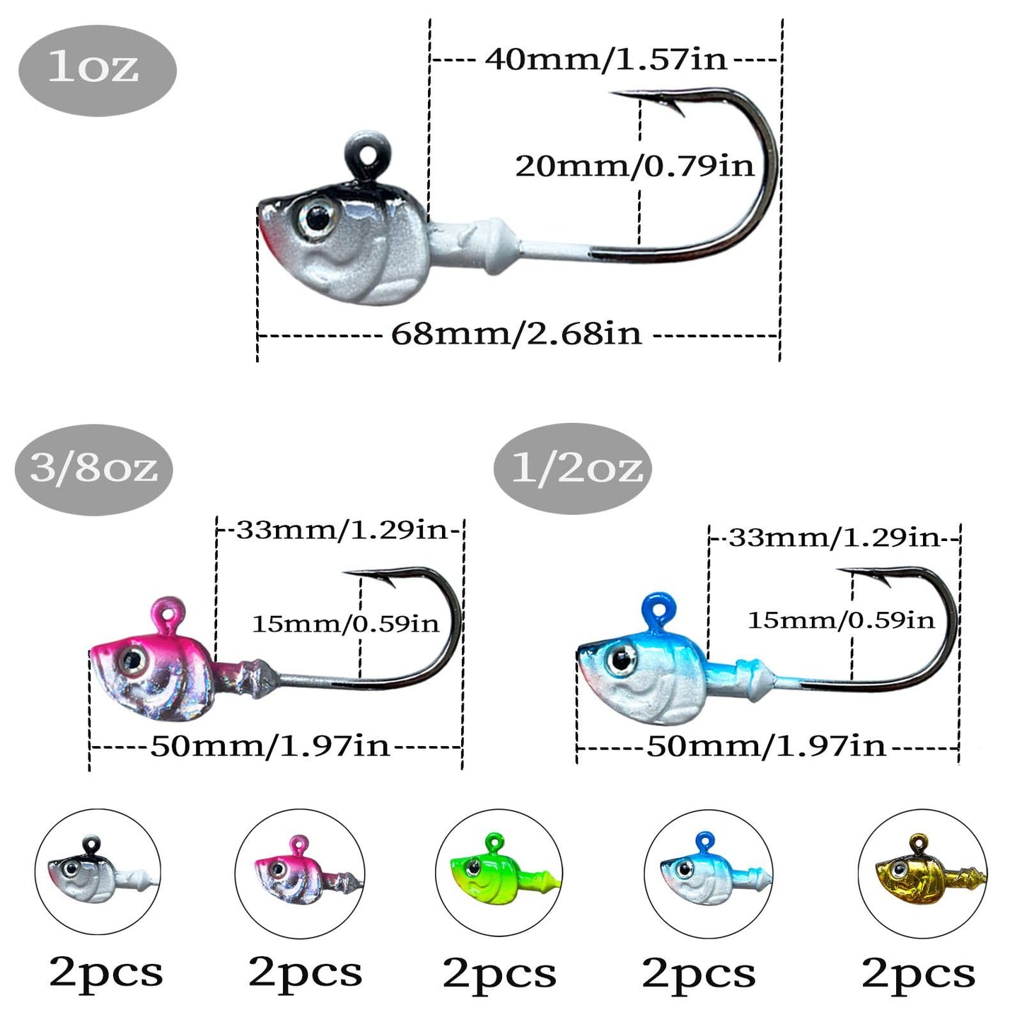 Bombite Swimbait Jig Heads,10packs Fishing Jig Heads Saltwater Hooks Swimbait Jig Head Minnow Fishing Jigs Heads for Bass Fishing 3/8 oz 1/2 oz 1.0oz