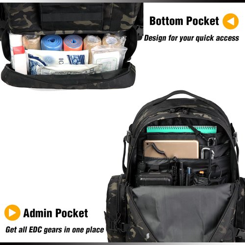 DBTAC Tactical Backpack 50L Large Classic Army 3-DAYS Assault Pack Molle Bag for Outdoor Hiking/Travel/Work (Black Camo)