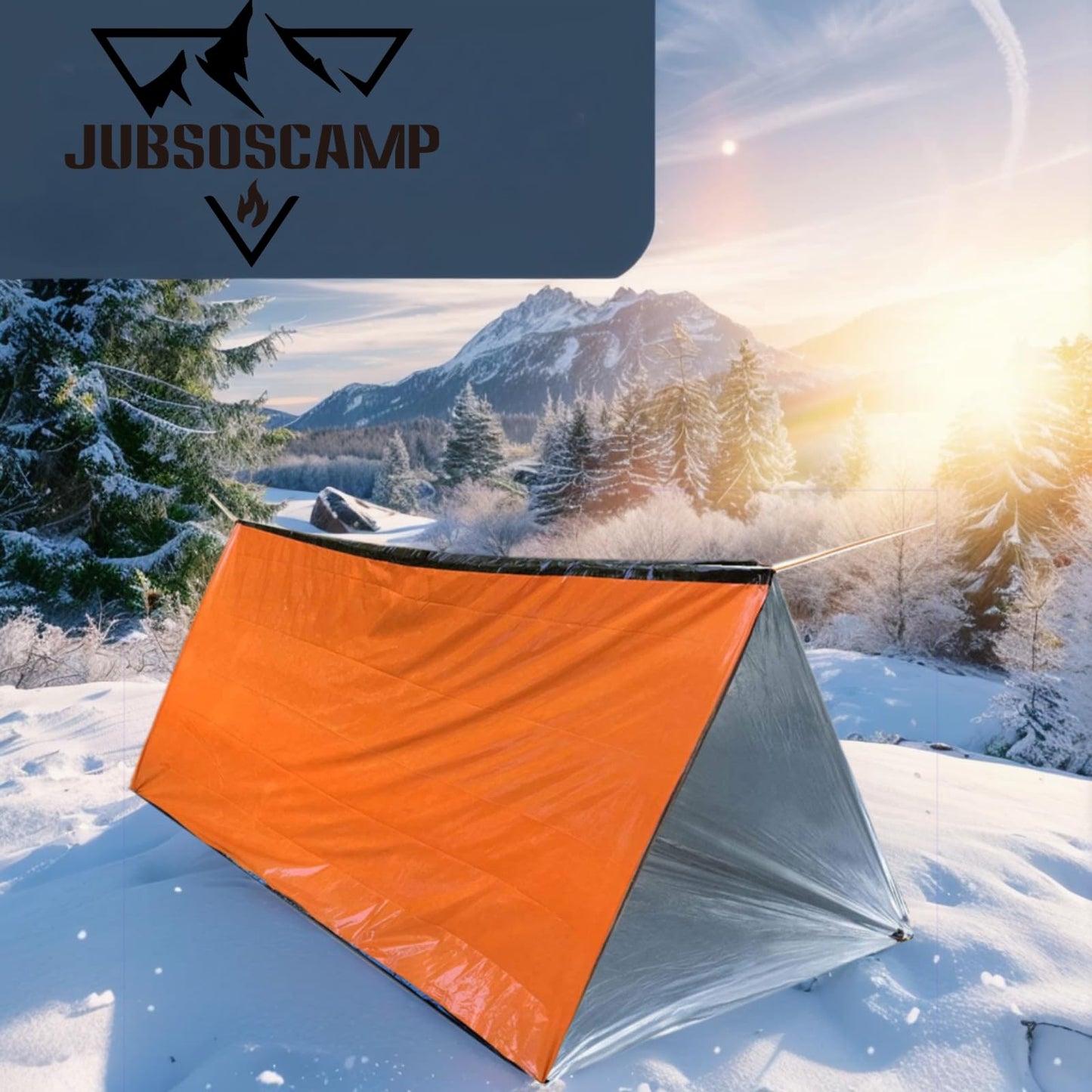JUBSOSCAMP 1 PCS Emergency Tent, Polyester Film Storm Shelter Survival Shelter with Whistle Drawstring Bag for 2 Person Car Camping, Hiking&First Aid (Orange Suit)
