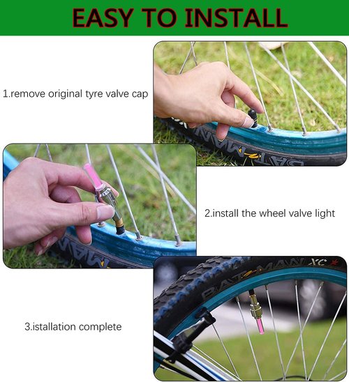 YUERWOVER 4 Pack LED Bike Wheel Stick Light Car Tire Valve Stem Cap Bicycle Motor Tyre Flash Light Reflector Accessories for Kids Men Women with 10 Extra Batteries(Green)